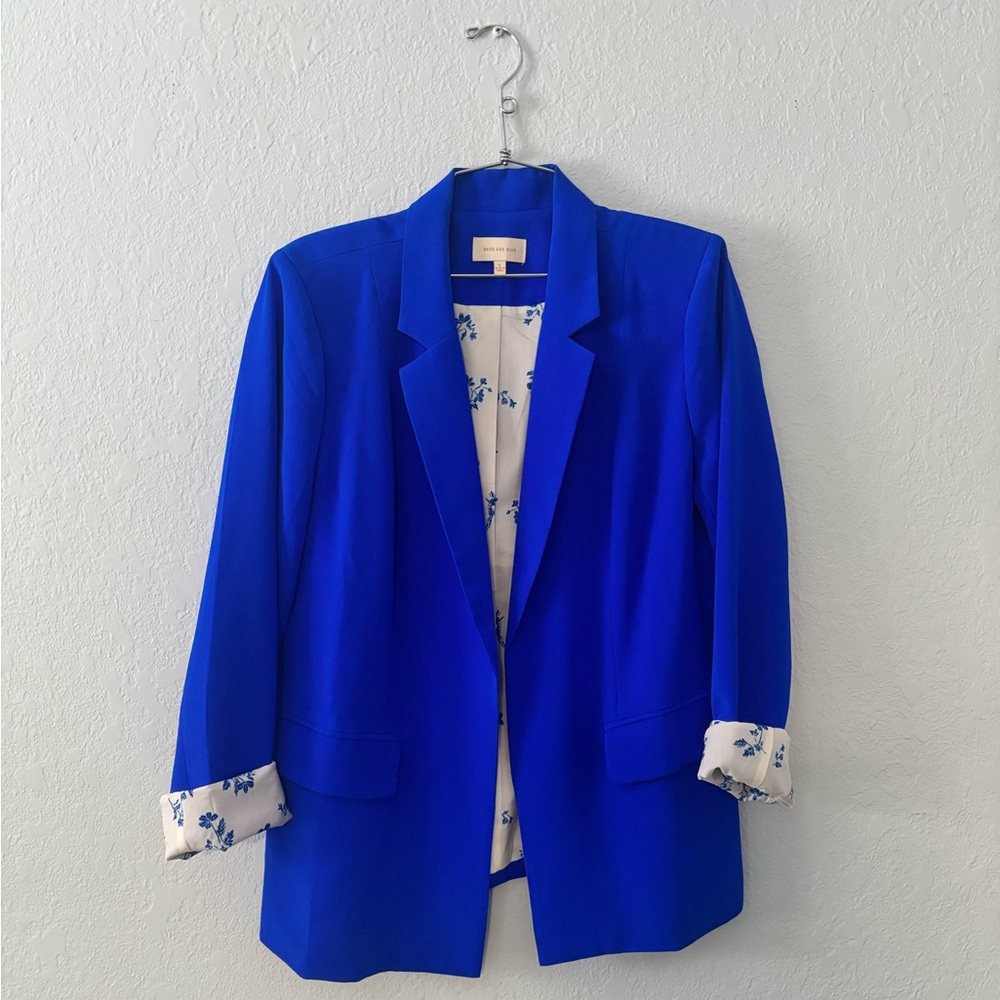 Skies Are Blue Royal Blue Blazer with Floral Accents